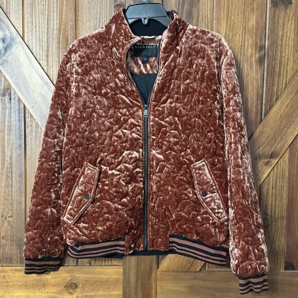 Bernardo Women's Brown Velvet Bomber Style Jacket Size Large - Picture 1 of 6